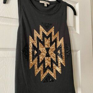 NWOT EXPRESS Dark Grey Sleeveless Top Gold Sequin Design